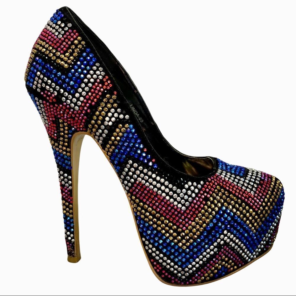 Mascotte red blue gold silver rhinestone embellished high heel platform pumps 7